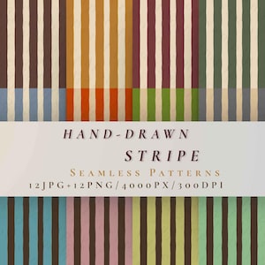 Hand Drawn Stripe Digital Paper, Retro Fall Seamless Patterns (12 JPG PNG)