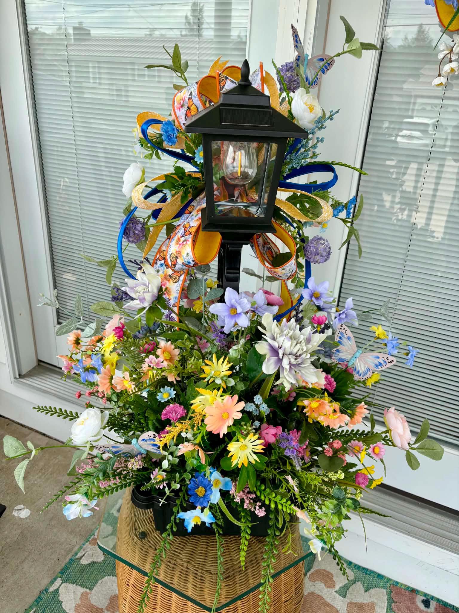 Spring Garden Lantern Swag, Solar Porch Decor, Wildflower Front Door ...