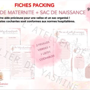Listes  roses et blanches pour le valise de maternité et le sac de salle de naissance.