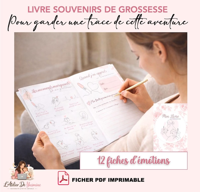 Livre souvenirs de grossesse - 12 Fiches imprimables pour une grossesse inoubliable/ pdf afbeelding 1