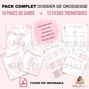 Dossier grossesse à imprimer – 22 pages PDF – Pages de garde et fiches thématiques – Suivi grossesse – Organization Maternité