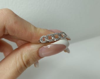 18K Weißgold Pavé Diamant Ineinandergreifendes Band - Mikro Pavé-Gitterring