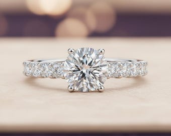 14K Weißgold Rundschliff Diamant Pavé Verlobungsring - 5.92 CT Lab-Grown