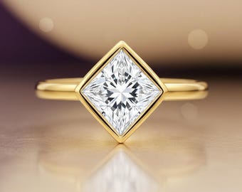 14K Gelbgold Solitärring mit Diamant im Princess-Cut-Schliff - 1.79 ct
