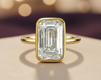 14K Gold Lünette Ring mit Smaragdschliff Diamant - 4.08 CT IGI zertifiziert