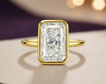 14K Gelbgold-Ring mit Diamant im Strahlenschliff - 3.36 ct IGI-zertifiziert