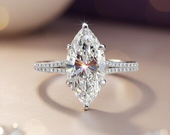 14K Gold Marquise Lab-Grown Diamant Ring - 5.37 CT Pavé Solitaire, IGI-zertifiziert