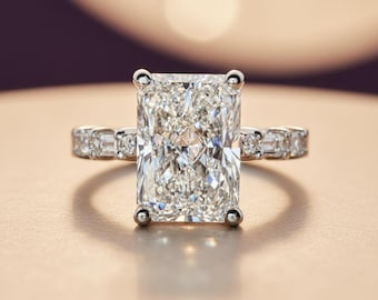 14K Weißgold Ring mit strahlendem Diamant - 5.99 Karat Akzentband