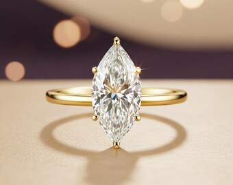 14K Gelbgold Solitärring mit Diamant im Marquise-Schliff - Zertifiziert 5.02 ct IGI