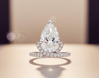 14K Weißgold Birne Ring mit Diamant - 3.5 CT Pavé Band