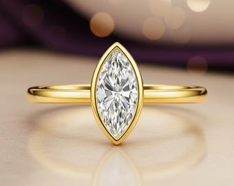 14K Gelbgold Ring mit Marquise Diamant – 6.50 ct Lab-Grown