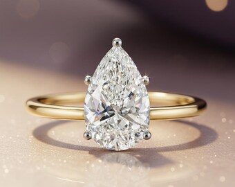 Tropfenförmiger Solitär Ring aus 14K Gelbgold mit Tropfen Diamant – 4.59 ct IGI zertifiziert