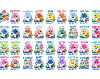 Paquete de imágenes PNG de cumpleaños de la familia Baby Shark (descarga digital)