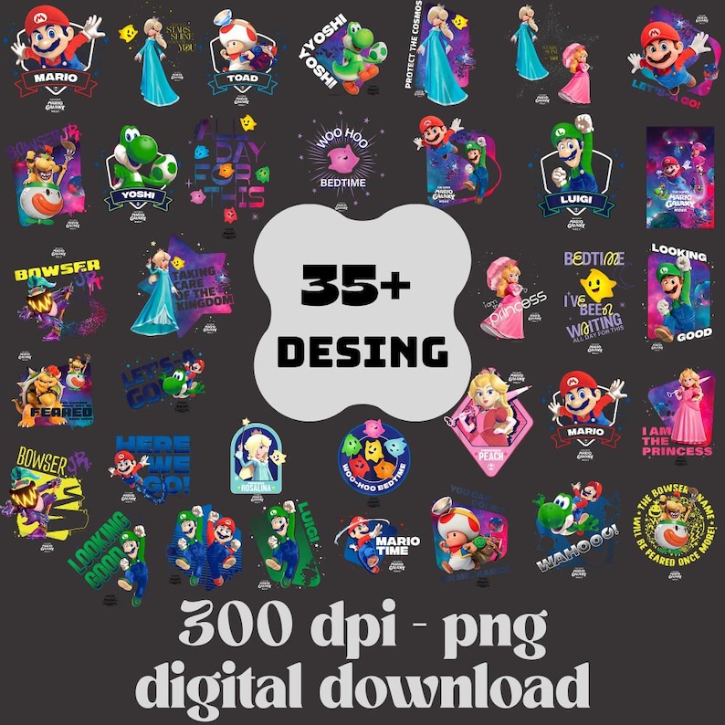 Super Mario Galaxy PNG Graphics, Retro Gamer Designs (Digital Download) image 1
