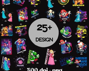 Personajes de Mario Galaxy en formato PNG, gráficos retro para gamers (descarga digital)