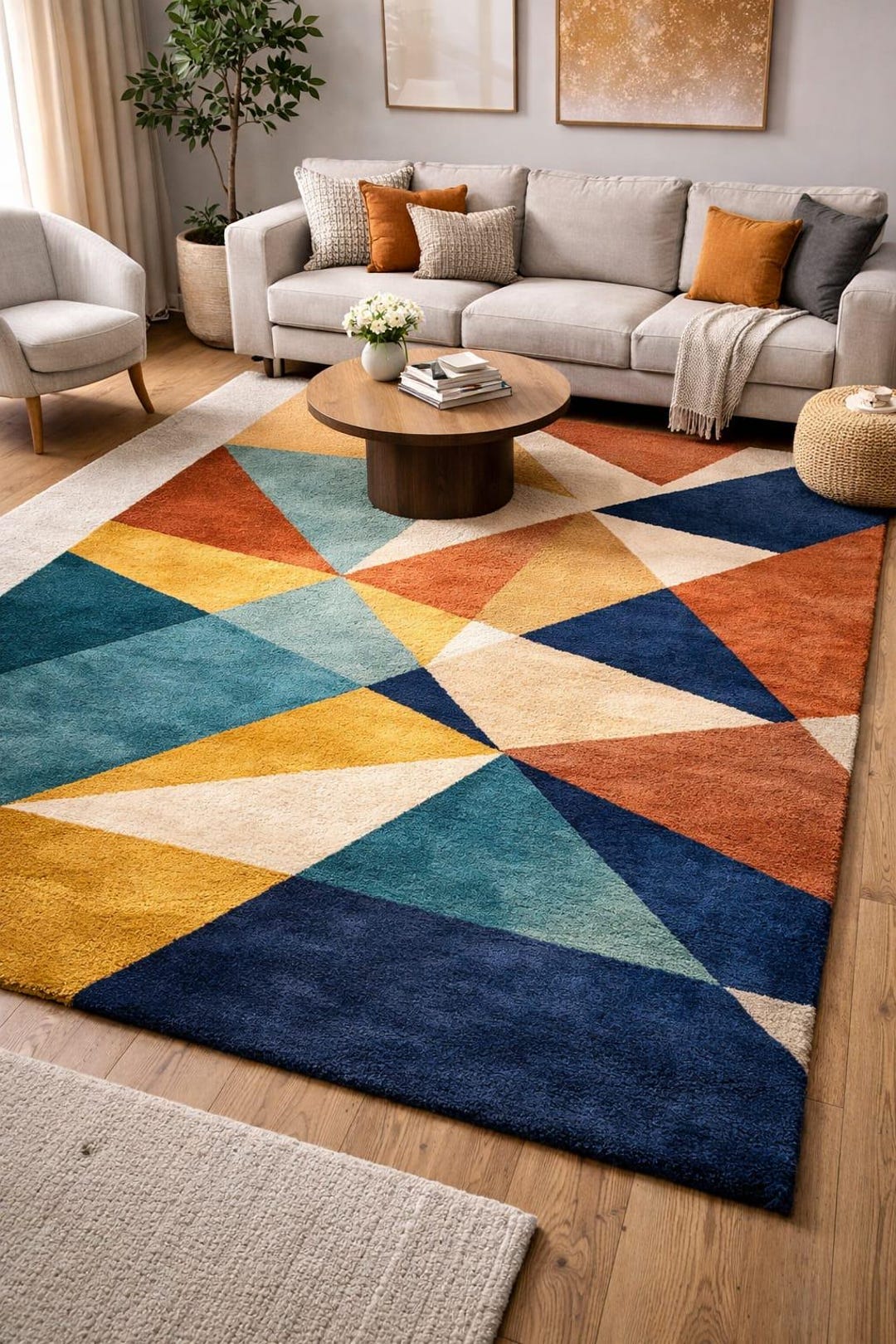 Hand Tufted Wool Rug – Modern Geometric Triangle Design, Custom Size - Etsy