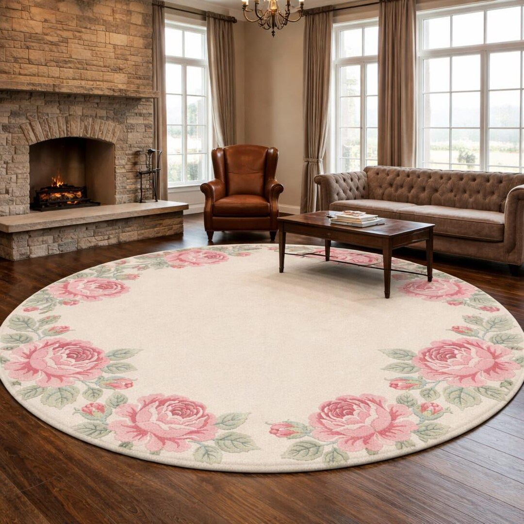 Hand Tufted Wool Floral Rug – Cream Pink Rose Vintage Style Carpet - Etsy