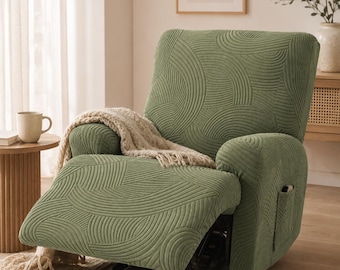 Jacquard Recliner Sofa Cover Stretch Recliner Chair Cover Elastic Furniture Protector Soft Washable Armchair Slipcover Full Coverage Cover