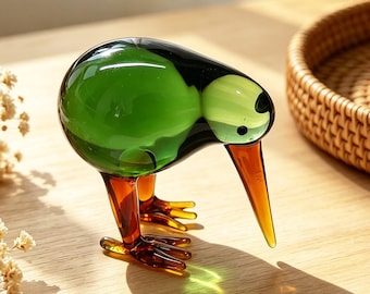 Custom Glass Bird,Kiwi Bird Figurine,Nature Inspired Home Decor,Animal Ornament,Green Amber Art Sculpture,Bird Lover Gift,Happiness Bluebird