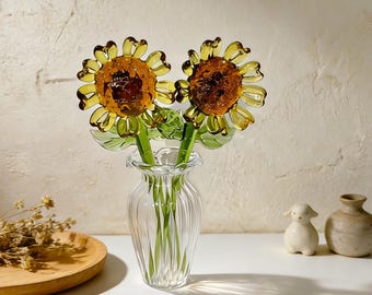 Handmade Stained Glass Flower Ornament,Glass Sunflowe Arrangement,Mini Plant Decor,Gift for Flower Lovers,Desk Ornament,Mother's Day Gift