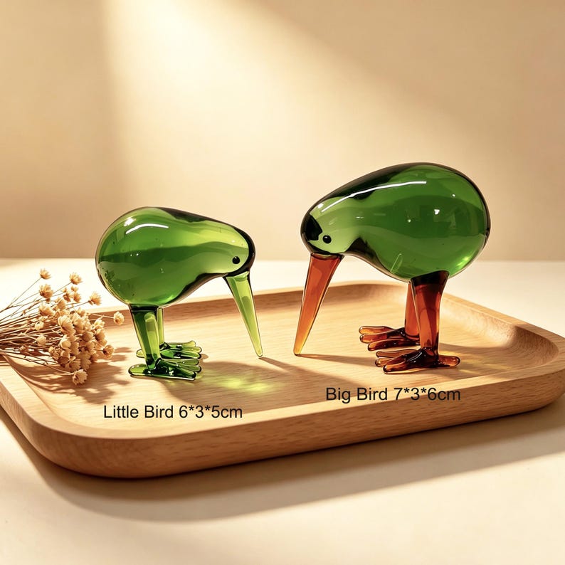 Custom Glass Bird,Kiwi Bird Figurine,Nature Inspired Home Decor,Animal Ornament,Green Amber Art Sculpture,Bird Lover Gift,Happiness Bluebird image 9
