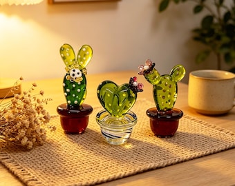 Mini Glass Potted Plant,Glass Cactus Figurine,Stained Glass Plants,Glass Succulent,Car Glass Ornament,Desk Decor,Cactus lover,Birthday gift