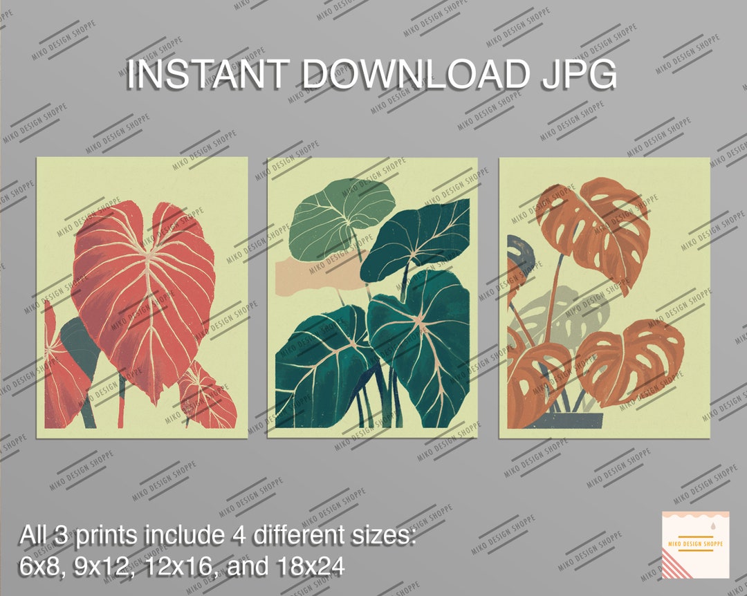 Digital Download, Botanical Print Set, Living Room Wall Art, Home Decor ...