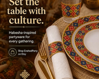 Juego de vajilla desechable de inspiración habesha