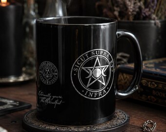 Taza con pentáculo de triple luna – Como es arriba, es abajo (cerámica de 325 ml/444 ml) Estilo ocultismo y brujería