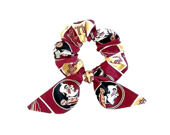 Florida State University bunny ear scrunchie for fan. Hair scrunchie scarf for ponytail, bun or braid. FSU Noles student gift, Ready to Ship