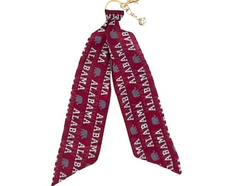 Alabama Crimson Tide Scarf Keychain including Elephant Charm. Gift for Fans, Students & Alumni - New Bama Look - Ready to Ship