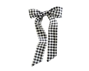 Super skinny hair scarf. Fabric hair tie for ponytail, bun or braid. Black and white gingham. Offered in 3 widths. Ready to Ship