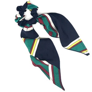 Multicolor Striped Hair Scarf Scrunchie with Long Tail - Fabric Tie for Ponytail Bun - Spring Summer Fall Accessory