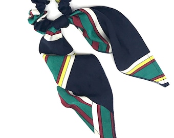 Multicolor Striped Hair Scarf Scrunchie with Long Tail - Fabric Tie for Ponytail Bun - Spring Summer Fall Accessory