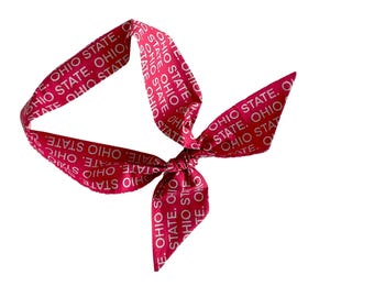 Ohio State University Hair Scarf: Buckeyes Fabric Tie for Ponytail, Bun, Neck, Head or Handbag - Fan Gift - Ready to Ship