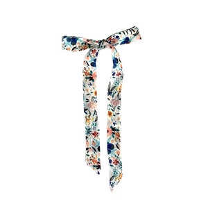 Extra narrow head scarf for women. Floral hair scarf for ponytail, braid or bun. Thin hair tie scarf fashion accent for spring, summer, fall