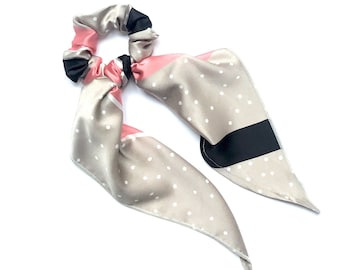 Convertible Polka Dot Scarf Scrunchie for Women - Modern Hair Accessory for Ponytail or Bun. Ready to Ship