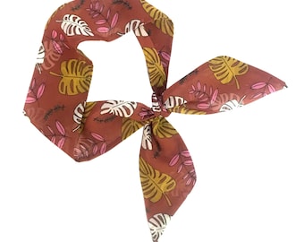 Fabric Hair Tie Scarf for Ponytail, Bun, Braid, Top Knot or Handbag. Skinny Neck Scarf Women