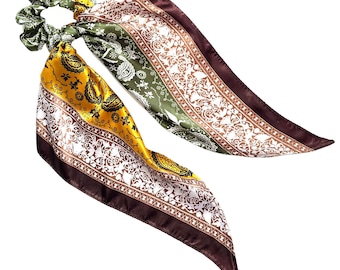 Extra Long Tail Scrunchie Scarf - Modern Hair Bow Tie for Ponytail Bun - Women's Fashion Accessory