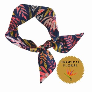 Versatile Tropical Floral Hair Scarf: Ponytail, Bun, Braid Accessory & Handbag Adornment for Women - Ready to Ship image 1