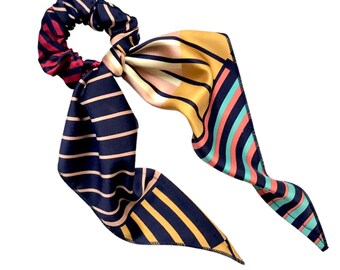 Stylish Silk Hair Scarf Scrunchie with Tail, Under 20 Dollars, Ready to Ship