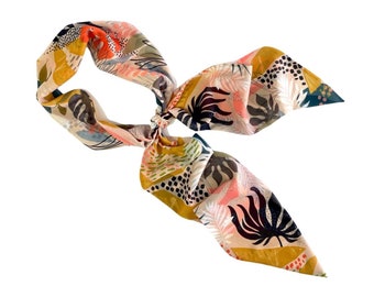 Versatile Chiffon Scarf: Neck Tie, Hair Wrap, Hat, Belt Sash - Hawaiian Print, Lightweight, Ready to Ship