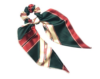 Silk hair scarf scrunchie for ladies. Modern scrunchy with long tail for ponytail or bun. Striped women&#39;s hair fashion accent. Ready to Ship