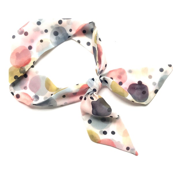 Short Hair Scarf. Fabric Hair Tie for Ponytail, Bun, Top Knot or Handbag. Thin, Small, Skinny Polka Dot Neck Scarf for Women. Ready to Ship