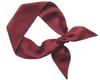 Maroon short hair scarf. Fabric hair tie for ponytail, bun, braid or handbag. Thin, small, skinny woman's neck scarf. Ready to Ship