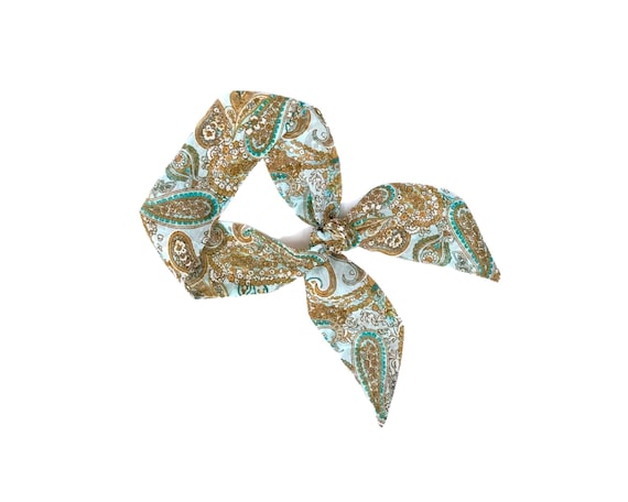 Short hair scarf. Fabric hair tie for ponytail, bun, braid or handbag. Small, narrow, skinny women's neck scarf. Ready to Ship