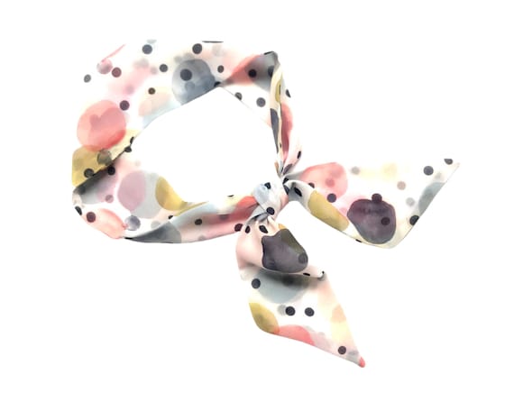 Short Hair Scarf. Fabric Hair Tie for Ponytail, Bun, Top Knot or Handbag. Thin, Small, Skinny Polka Dot Neck Scarf for Women. Ready to Ship