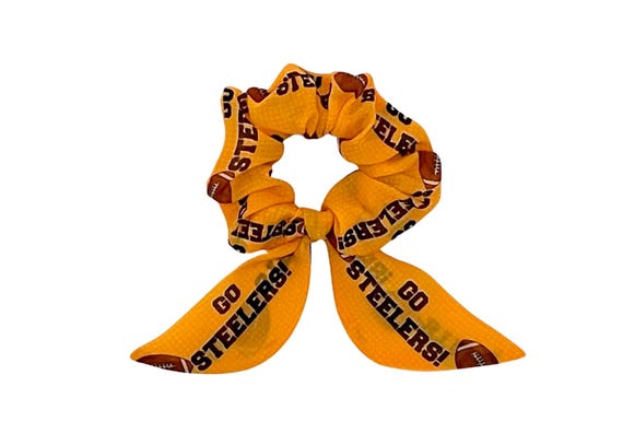 NFL Pittsburgh Steelers Bunny Ear Scrunchie for Ponytail or Bun - Fan Gear Hair Accessory Gift - Ready to Ship