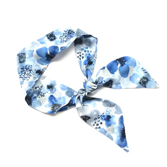 Short silk scarf.Skinny scarf for ponytail, bun, top knot, handbag.Thin, small, narrow floral lightweight neck scarf for women.Ready to Ship