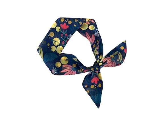Floral Skinny Scarf for Hair, Neck & Handbag - Versatile Accessory for Women's Ponytail, Bun or Top Knot